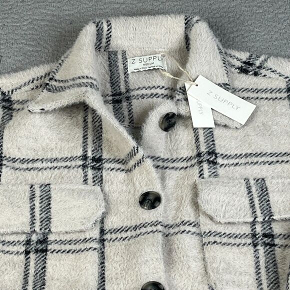 Z Supply Tucker Jacket Womens M Beige Black Windowpane Shacket Button Oversized - Picture 2 of 13